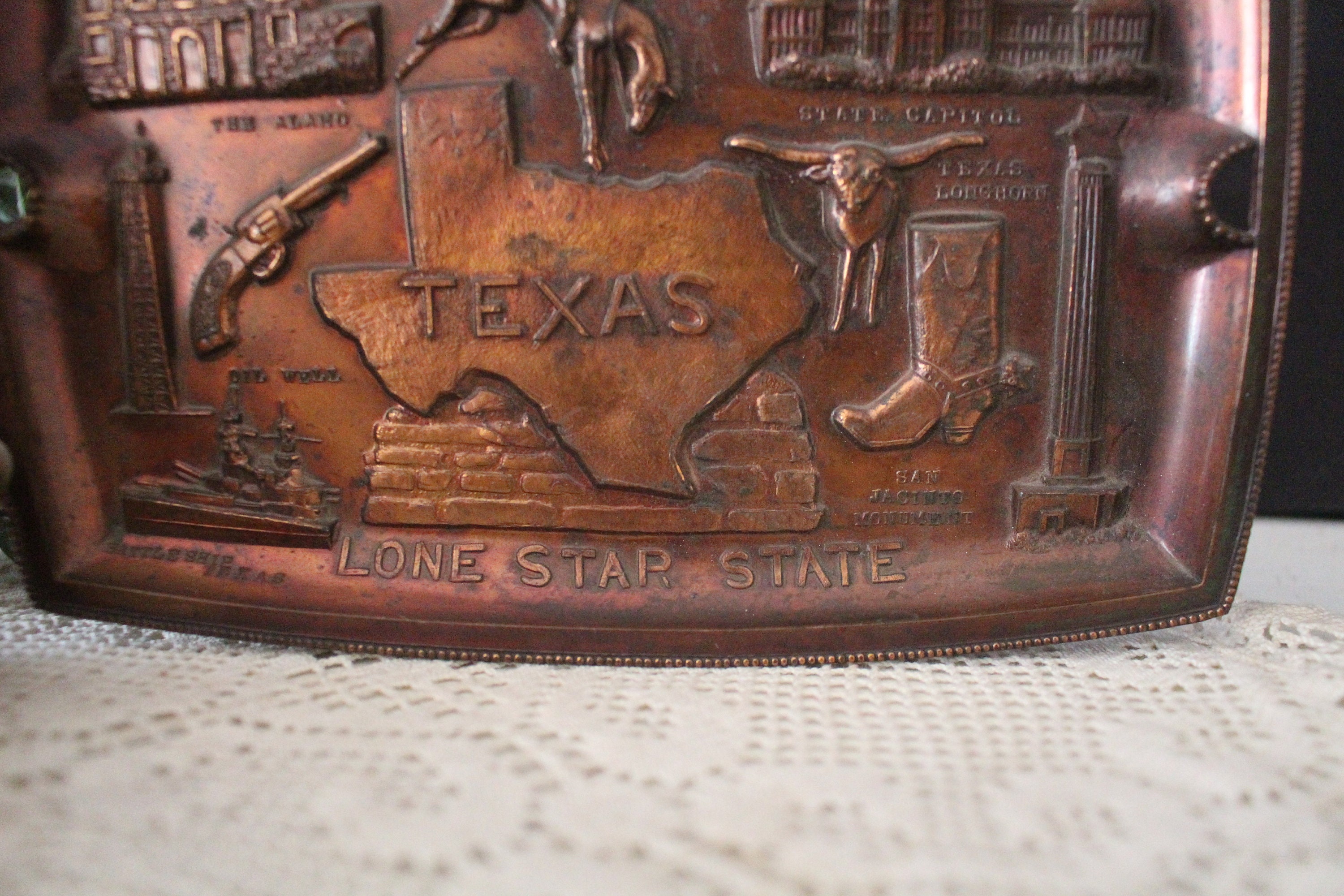 Vintage Texas Ashtray Metal Copper Souvenir Ashtray w/ Texas Etsy