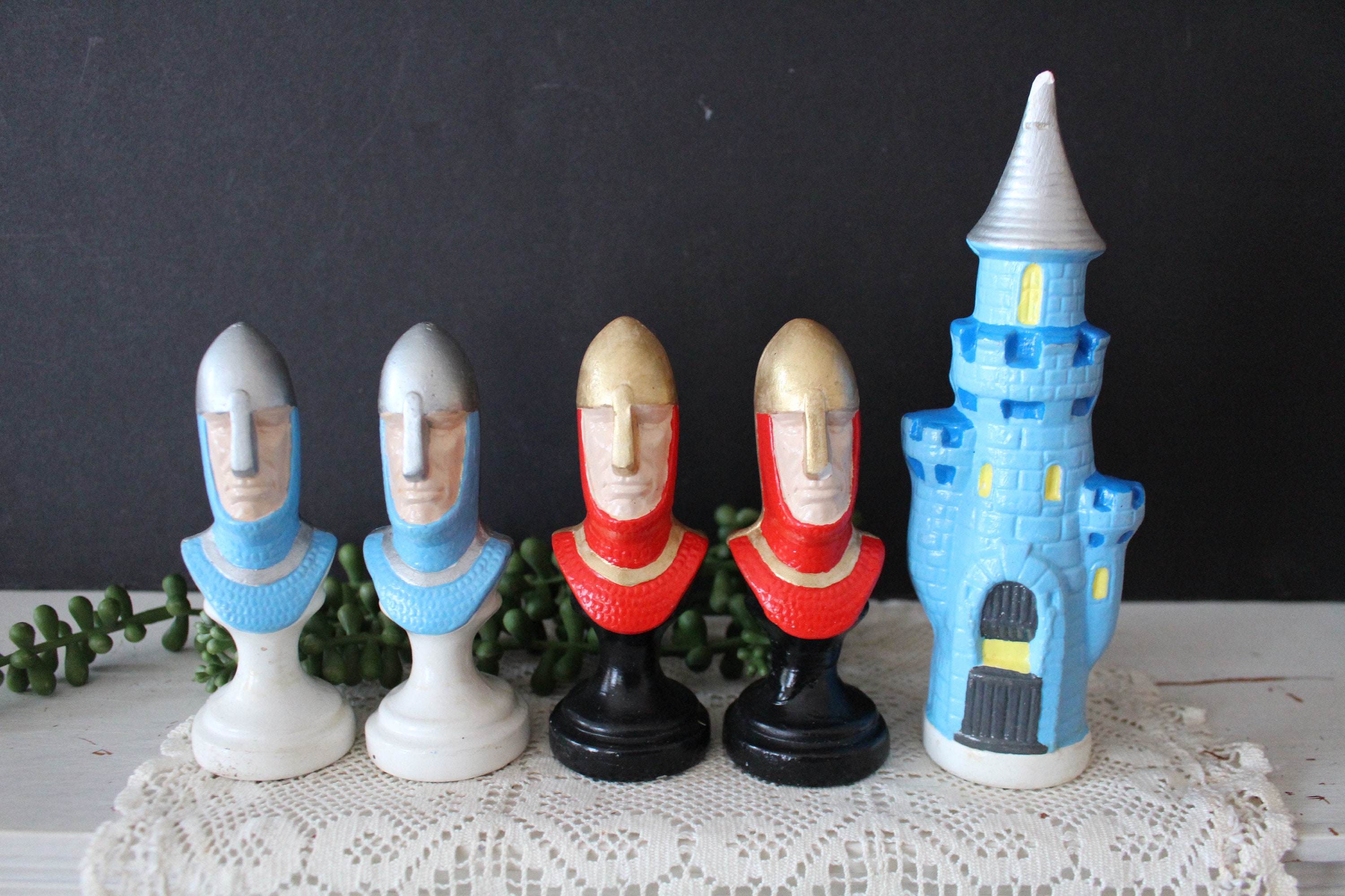 Vintage 1970s Ceramic Chess Pieces Set of 5 Colorful Hand - Etsy