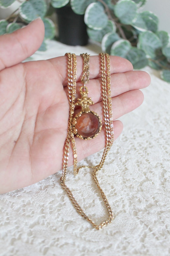 Vintage Amber Colored Cameo Layered Necklace | Go… - image 4