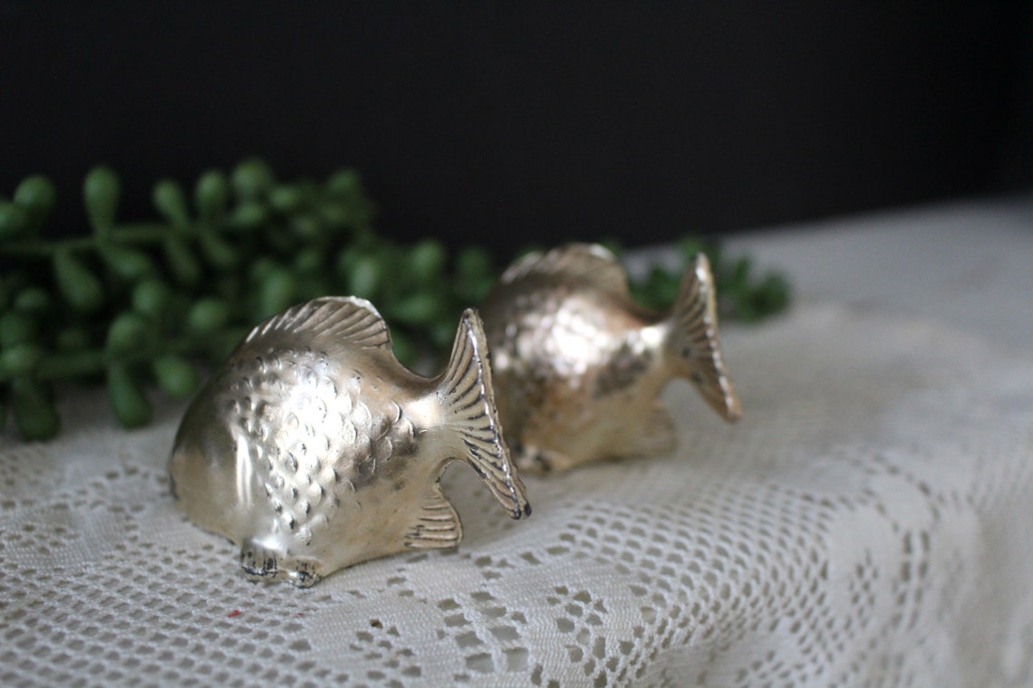 Vintage Metal Fish Salt & Pepper Shakers Pot Metal Gold Etsy