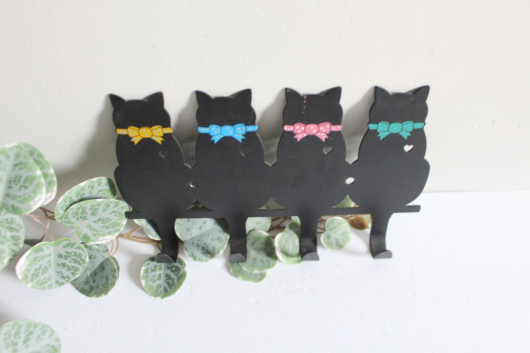 Vintage Cat Hook Black Metal Cat Key Hooks W/ Colorful Etsy