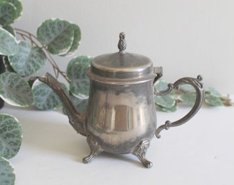 Vintage Teapot | Silver Plated Small Teapot | Handled Footed Lidded Decorative Coffee Pot / Container | Victorian Kitchen