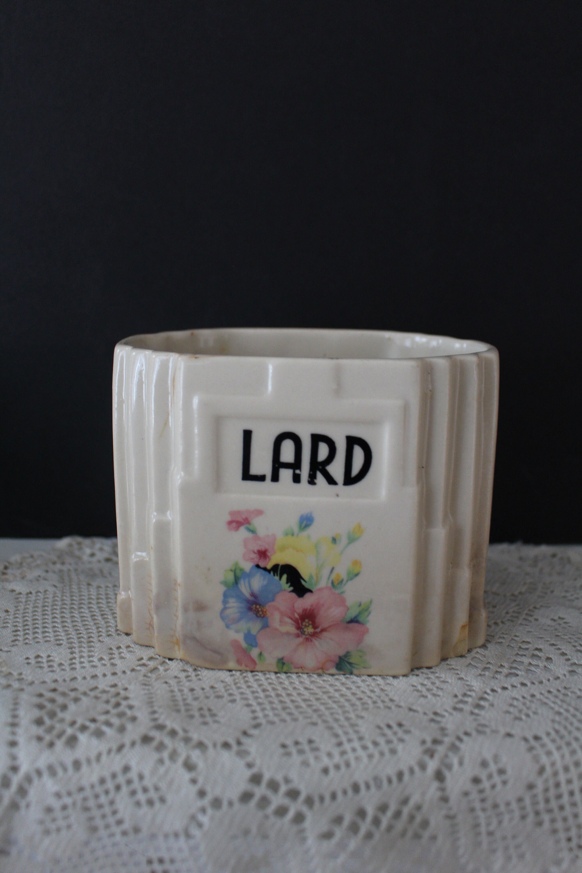Vintage 1940's Lard Container Oval Shaped Floral Etsy