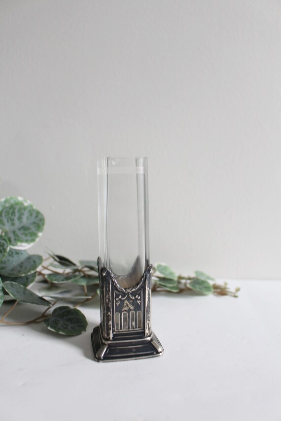 Vintage Art Deco Vase Silver & Glass Insert Vase Glass Etsy