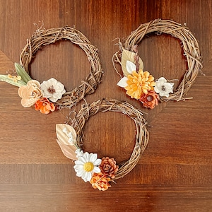 Small Fall Floral Wreaths | 6” Fall Wreath Set | Autumn Wreaths | Mini Fall Wreaths | Fall Floral Decor | Autumn Home Wall Decor
