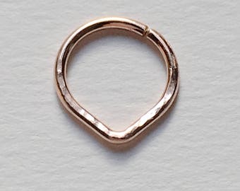 Hammered Triangle Septum Ring, Rose Gold Filled Septum Ring.