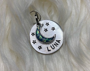 Dog Tag Opal Moon and Star Dog Tag