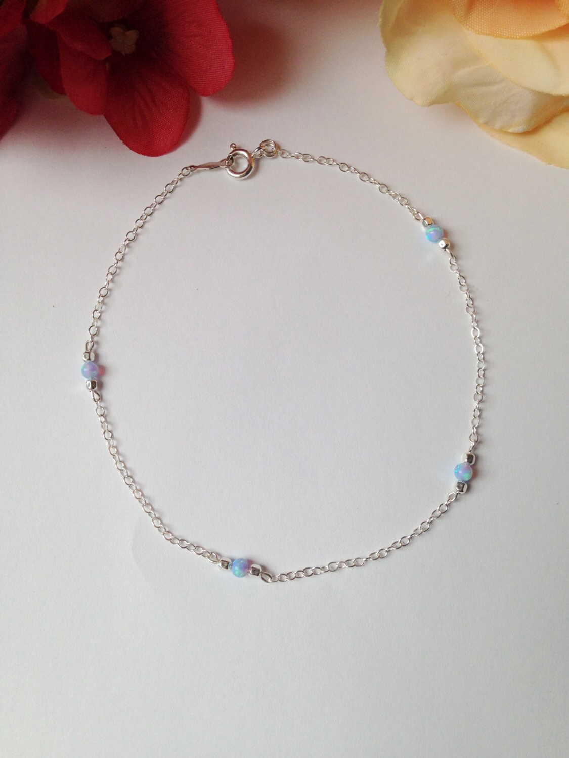 Opal Anklet 14K Gold Filled or Sterling silver. Etsy
