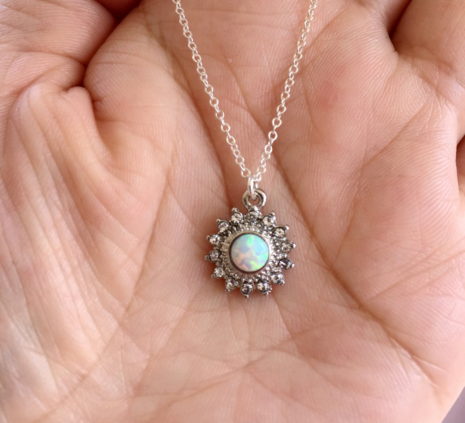 White Opal Sun Necklace. Silver Necklace. Opal Necklace. | Etsy