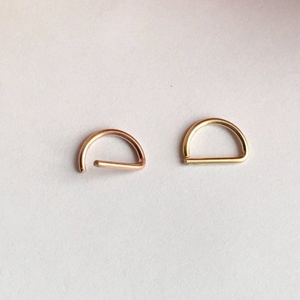 D Septum Ring, Rose Gold Septum Ring 14K Gold Filled 925 Sterling Silver Septum Ring.