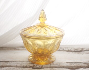 Vintage Amber Glass Candy Dish with LidColored Glass Home Decor