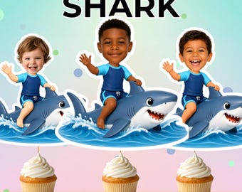 Shark Face Cupcake Toppers Personalized Shark Birthday Party Cake Decorations Boy