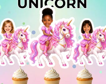 Unicorn Face Cupcake Toppers Personalized Unicorn Birthday Decorations Magical Party Decor