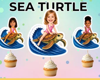 Decorazioni per cupcake a tema tartaruga marina, decorazioni per feste di compleanno a tema tartaruga marina, cupcake personalizzati a tema tartaruga oceanica, festa di compleanno a tema sottomarino