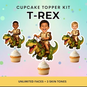 T-Rex muffinsdekorationer, dinosauriefödelsedagsfestdekorationer, Tre Rex-födelsedag, dinosaurieryttarfest, Jurassic-födelsedagsdekoration