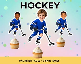 Decorazioni per cupcake a tema hockey, decorazioni per feste di compleanno a tema hockey, stuzzicadenti personalizzati per cupcake con giocatori di hockey, decorazioni per feste di compleanno a tema hockey su ghiaccio