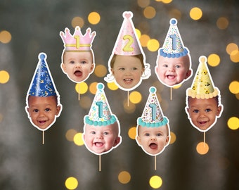 Gezicht Cupcake Topper, aangepaste Baby gezicht Cupcake Topper, eerste verjaardag Cupcake Topper, afdrukbaar