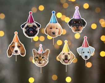 Custom Dog Photo Cupcake Toppers, Dog Birthday Cupcake - Pet Photo Cupcake Toppers, Dog Party Supplies, Dog Party Decorations