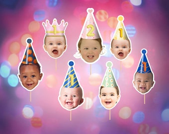 Décoration de cupcake visage, décoration de cupcake visage de bébé personnalisé, premier anniversaire de Cupcake, imprimable