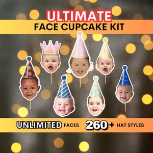 Décoration de cupcake visage, décoration de cupcake visage de bébé personnalisé, premier anniversaire de Cupcake, imprimable
