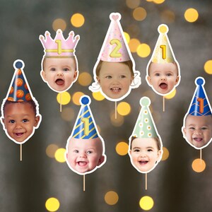 Topper per cupcake con viso, Topper per cupcake con viso di bambino personalizzato, Topper per cupcake con primo compleanno, Stampabile