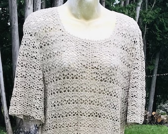 Vintage Handmade Beige Crochet Dress, Women’s Dress, Steampunk Clothing, Vintage Lace Clothing, 1920’s Style Dress, Vintage Clothing