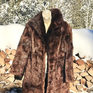 Medium Tone Long Haired Beaver Fur Parka with Leather Inserts - Men's Mink Fur Jacket- XL| Estate Furs