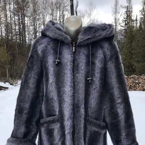 Grey coat with black fur hood sale