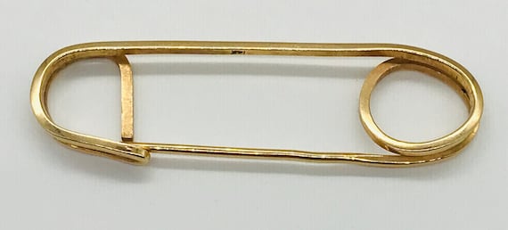 Vintage Large 14k Yellow Gold Safety Pin Brooch, … - image 4
