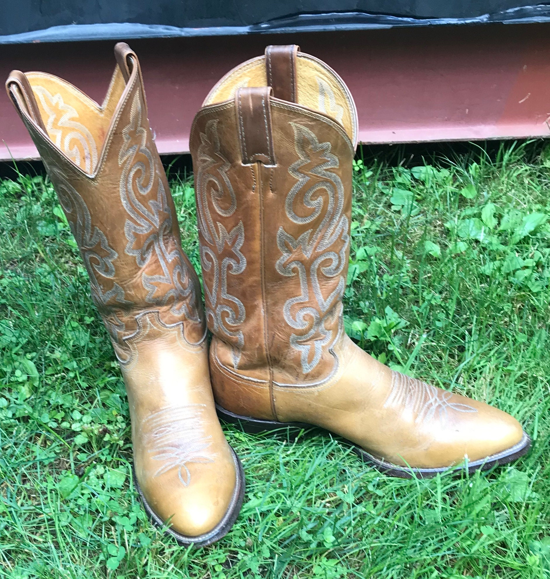 Vintage Men's Tan Western Boots Size 9 1/2 D, Cowboy Boots, Vintage Cowboy Boots, Vintage Western Wear, Vintage Boots