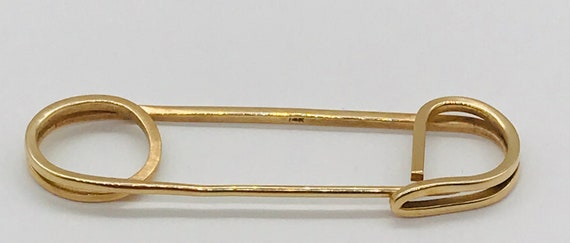 Vintage Large 14k Yellow Gold Safety Pin Brooch, … - image 2