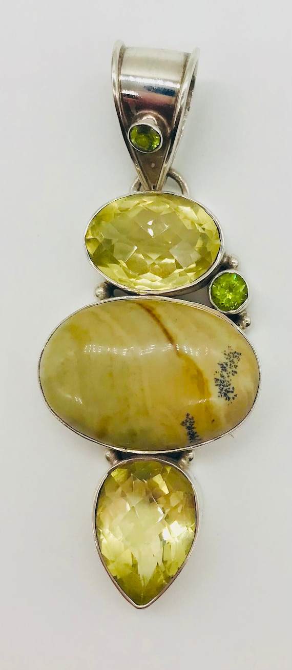 Vintage Lemon Quartz, Peridot and Agate Set in Sil