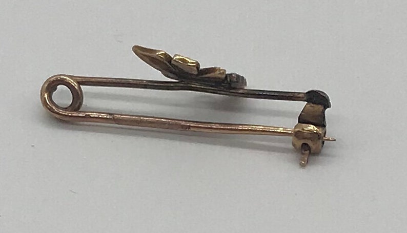 Antique Petite Butterfly 10k Gold Brooch Pin with Seed Pearls