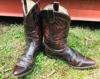 Vintage Men’s Burgundy Brown Western Cowboy Boots Size 7 1/2, Cowboy Boots, Vintage Cowboy Boots, Vintage Western Wear, Vintage Boots