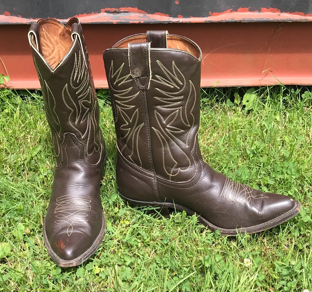 Vintage Mens Dark Brown Boulet Western Cowboy Boots Size 10 1/2, Cowboy Boots, Vintage Cowboy