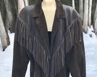 Vintage Cuir Dimitri Brown Suede and Leather with Fringe Western Jacket Medium, Vintage Fringe, Fringe Jacket, Vintage Suede, Leather Jacket