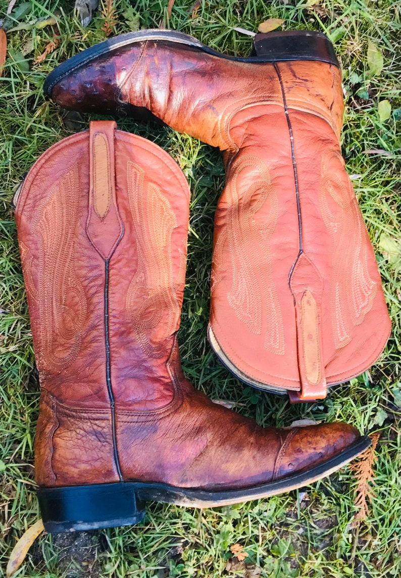 Vintage Mens Tan Western Cowboy Boots Size 8 Vintage Cowboy Etsy