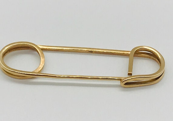 Vintage Large 14k Yellow Gold Safety Pin Brooch, … - image 1