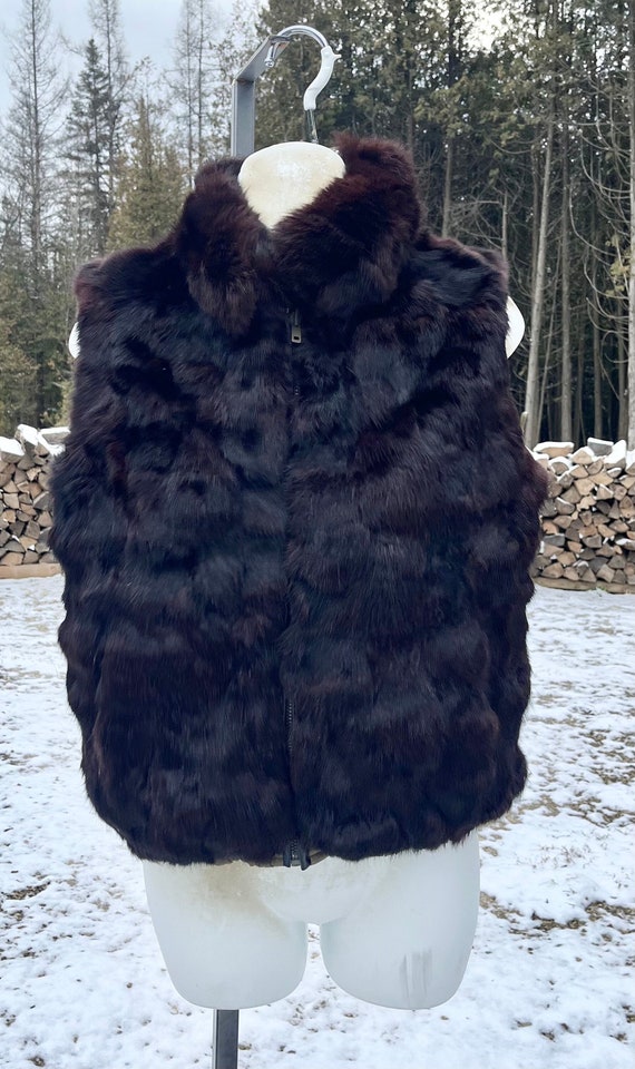 Vintage Dark Brown Reversible Rabbit Fur Vest, Vin