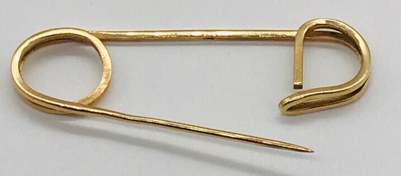 Vintage Large 14k Yellow Gold Safety Pin Brooch, … - image 3