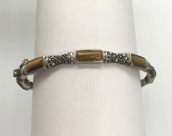 Vintage Tiger Eye & Marcasites Silver Bracelet, Vintage Silver Bracelet, Vintage Gemstone Jewelry, Vintage Silver Jewelry