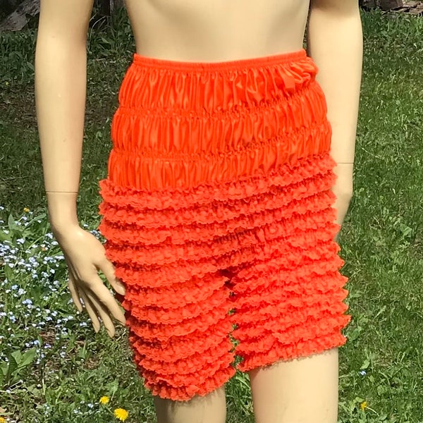 Orange High Waisted Crinoline Material Pettipant Shorts Medium Bloomers, Victorian Style Pants, Ruffle Shorts, Ruffle Pants