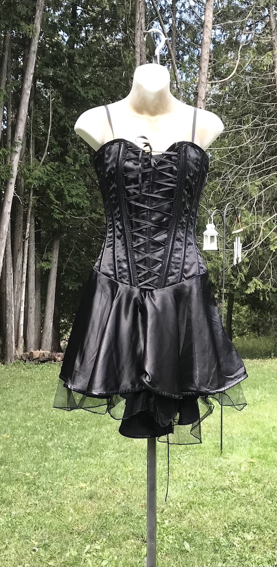 Gothic Punk Steampunk Satin Lace Up Long Corset Dress