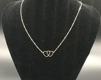 Vintage Simple Pair of Hearts 14k Gold Necklace, Vintage Necklace, Vintage Heart Necklace, Vintage Gold Necklace, Vintage Gold Jewelry, Gold
