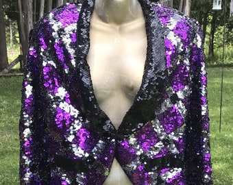Vintage Black, Purple and Silver Sequin and Beaded Jacket, Vintage Sequin Jacket, Vintage Women’s Jacket, Vintage Sequin Blazer