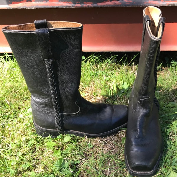 Vintage Women’s Harley Davidson Leather Boots Size 8 1/2 M, Vintage Steampunk Boots, Black Boots, Vintage Leather Biker Boots, Women’s Boots