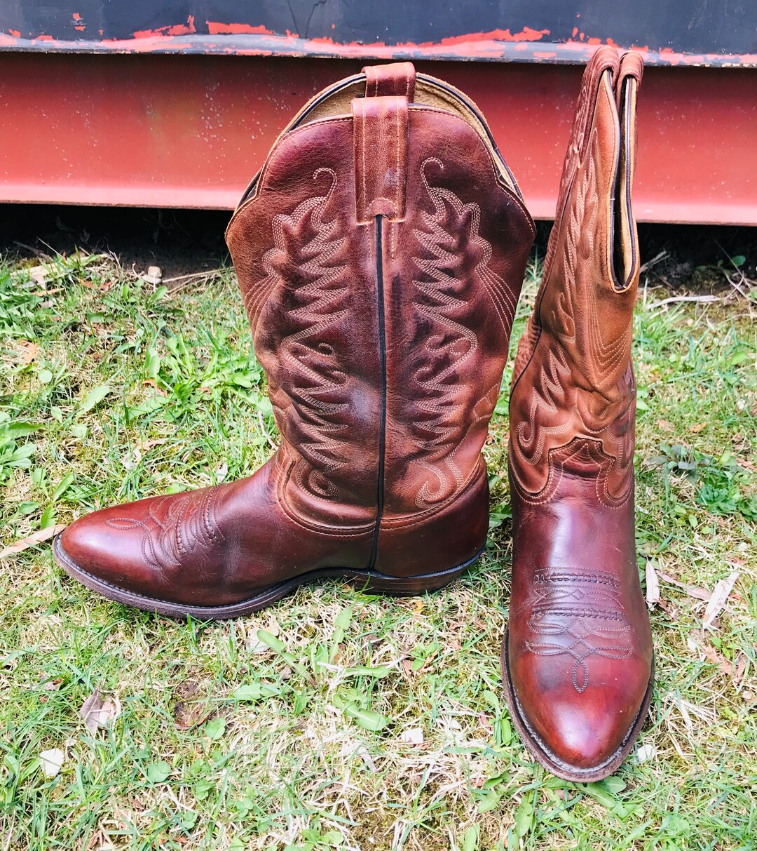 Vintage Boulet Mens Brown Western Cowboy Boots Size 10 1/2 Etsy