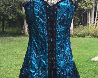 Vintage lace Teal Corset Dress Size Small, Gothic Dress, Gothic Clothing , Victorian Gothic Clothing, Corset Dress, Steampunk