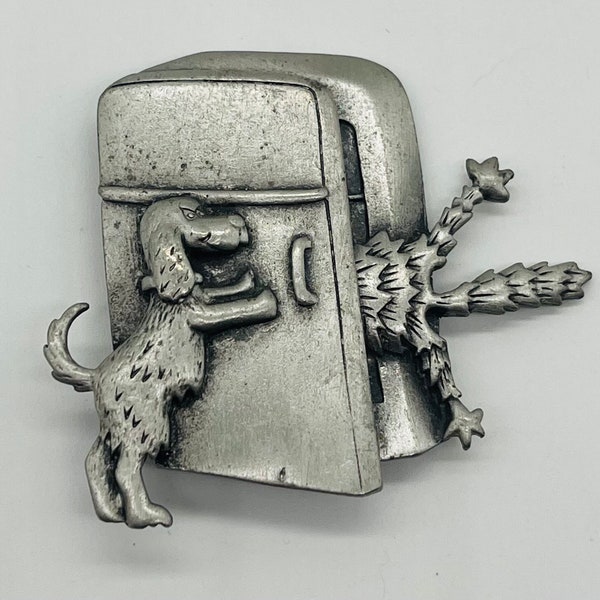 Vintage JJ Fun Dog & Cat Pewter Colour Brooch Pin, Costume Jewelry, Vintage Costume Jewelry, Vintage Cat Jewelry, Dog Pin, Fun Jewelry