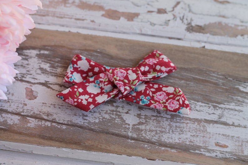 Red Floral Hair Bow Clip For Girls